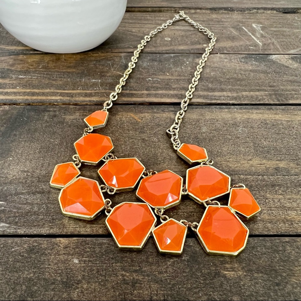 CHARMING CHARLIE Bright Orange 12 Stone Geometric Statement Necklace